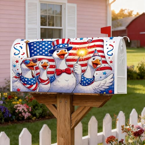 Ducks - Coperture magnetiche per cassette postali, motivo festivo con bandiera americana, stelle del 4 luglio, decorazioni per cassette postali rosse per esterni, 45,7 x 53,3 cm