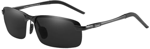 LZXC Herren Polarisierte Sonnenbrille UV400 Schutzbrille Fahrradsonnenbrille für Autofahren, Metallisch, Regulär, Schwarz Rahmen/Schwarz Linse
