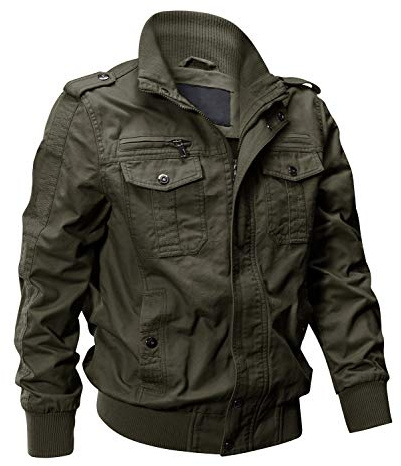 EKLENTSON Mens Fall Jacket Military Lightweight Windbreaker Winter Bomber Cargo Jacket Army Green L