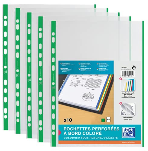 Elba Prospekthüllen, DIN A4, oben offen, Rand in grün, glasklar, 10er Pack