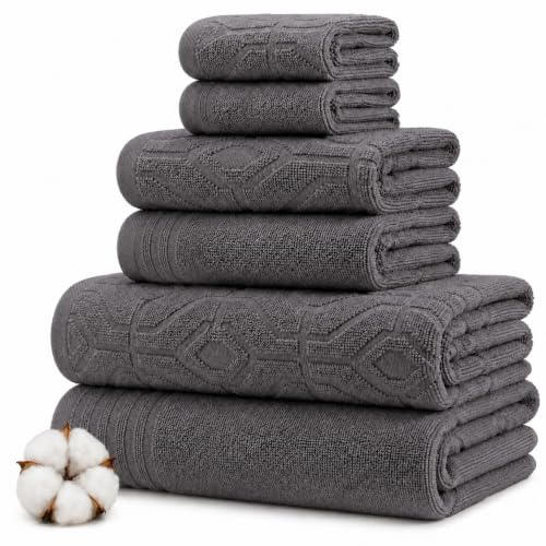 Amrapur Overseas Juego de 6 Toallas Jacquard con diseño de Diamante teñido, Color carbón