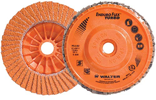 Walter 06A452 4-1/2x5/8-11 Enduro-Flex Turbo Spin-On Discs Fast Grinding Blending Flap Disc Grit 36/60 Type 27S, 10 pack