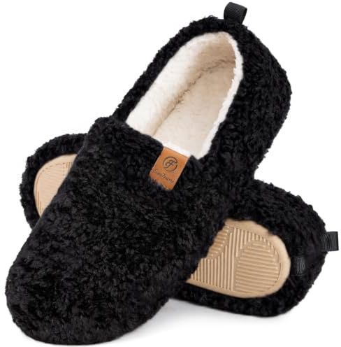 EverFoams Women Faux Shearling Indoor Slippers, Black, 3-4 UK