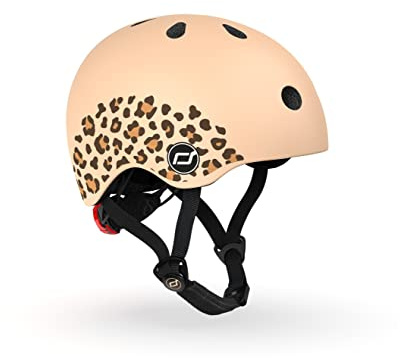 Scoot and Ride XXS Graphics Helm aus PVC-freiem Kunststoff mit LED-Licht an der Rückseite in der Farbe Leopard, Größen verstellbar: 45cm -51cm, 96561