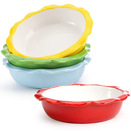 Lawei Confezione da 4 tortiere in ceramica, 16,5 cm, mini pirofila da 340 g, per cucina da dessert, teglie rotonde con bordo arricciato, per cena, lavastoviglie, microonde e forno