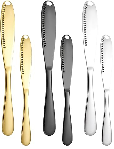 RZMZBY 6 Pezzi Coltello da Burro, Coltello Burro Formaggio Multifunzione, Coltello per Burro in Acciaio Inox,per Salse, Formaggi, Burro, Panna
