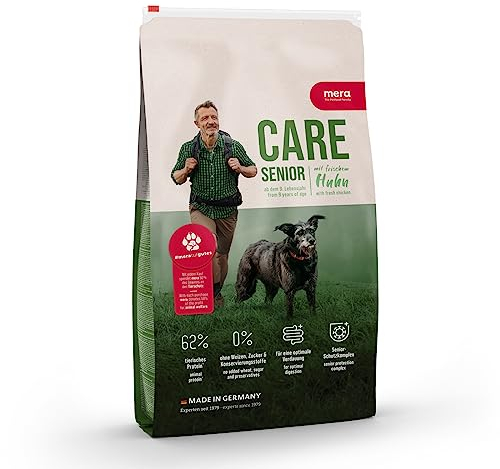 mera Care Senior Huhn, Trockenfutter für ältere Hunde ab 9 Jahre, mit 62% tierischen Protein und Senior Schutzkomplex, ohne Weizen, 4kg