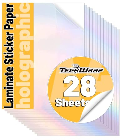 TECKWRAP Holographic Sticker Paper Clear Overlay Lamination Vinyl Patterns Laminate Sticker Film 8.26 x 11.69 A4 210mm x 297mm 28 Sheets/Pack for Craft, Scrapbooking, Craft Cutters, Rainbow
