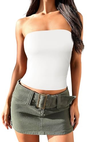 Imily Bela Womens Summer Tube Tops Strapless No Pad Clubwear Y2K Going Out Stretchy Basic Casual Cami Tops White