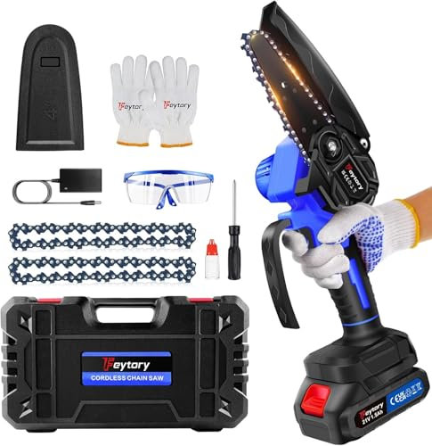 Mini Tronçonneuse à Batterie 4 Pouces, Tronçonneuse Électrique Sans Fil avec Batterie 1.5Ah, 2 Chaînes, Vitesse de coupe de 10m/s pour la Coupe du bois, l'élagage le Jardin