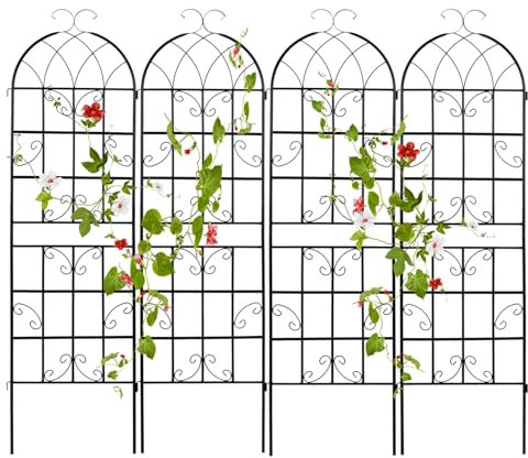 GOPLUS Lot de 2/4 Treillis Jardin pour Plantes Grimpantes, Treillis pour Plantes 1,8M/2,2M en Métal Galvanisé, Treillis Décoratif pour Plantes, Légumes, Fleurs, Vignes (Arc Noir|50x180CM,2)