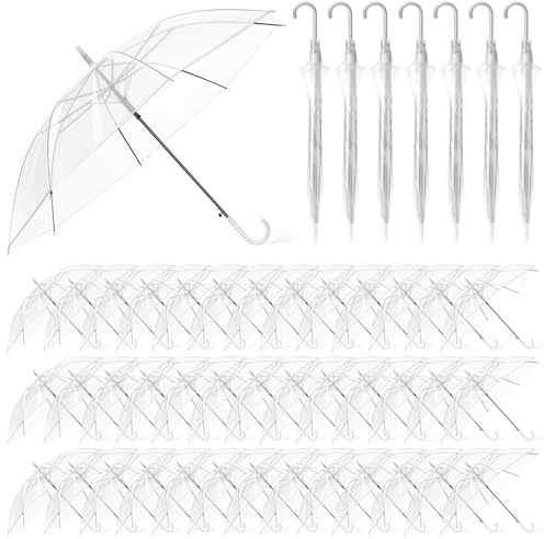 Hestya 50 Pack 37.4 Inch Clear Umbrellas for Wedding White Transparent Umbrella Dome See Umbrella Handle Semi Automatic for Woman Men Bride Bridesmaid Party