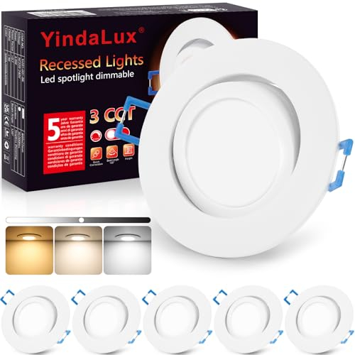 YindaLux LED Einbaustrahler 230V Dimmbar Flach Spot 5W IP44 3CCT Einbauspots Mit Abnehmbarem LED Modul Warmweiß Neutralweiß Kaltweiß Einbauleuchten 68-80mm Lochmaß Weiß für Badezimmer Küche 6er Set