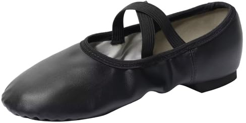 Asyusyu Black Jazz Shoes for Women Cross Strap Split Sole Jazz Dance Shoes PU-2.5 UK
