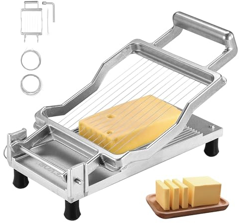VEVOR Cheese Cutter with Wire, 0.39 & 0.78 Cheeser Butter Cutting Blade, Detachable Cheese Slicer Wire, Aluminum Alloy Commercial Cheese Slicer with 316 Stainless Steel Knife Wire, Kitchen Cooking