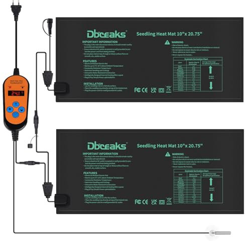 DBREAKS Heizmatte mit Thermostat, 30W Zimmergewächshaus Wärmematte, 2 Heizmatten mit 1 Controller, IP67 Gewächshaus Wärmematte Wasserdicht, Heizmatte Pflanzen mit Thermostat Digitales für Sämling