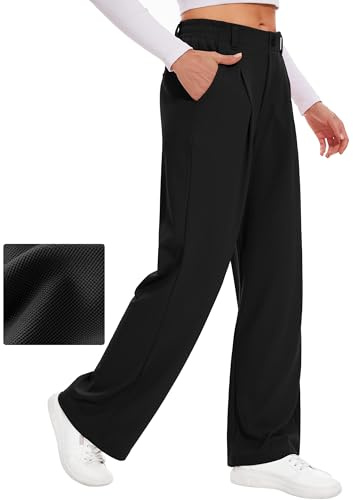 Desol Pantalón acanalado para mujer - Pantalón de otoño Palazzo - Elegante - Pantalón de traje para mujer - Pantalón ancho con bolsillos - Cintura alta - Pantalón para mujer - Piernas anchas, Negro