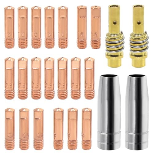 GYSRXS 24 Piezas MIG MB15AK Accesorios de Soldadura con 20×Punta Contacto M6 de 0,6/0,8/0,9/1,0/1,2MM 2×Boquilla de Gas 2×Portapuntas Difusor para Antorcha de Soldadura