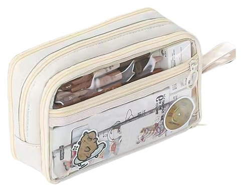 Trousse à crayons, grande trousse portable avec compartiments, trousse à crayons esthétique, trousse à stylos, sac de rangement de papeterie pour crayons, bol, Couleur crème, Consulte la descripción,
