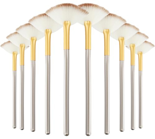 Gkhlg 10 Pieces Facial Brush Ultra Slim Soft Fan Applicator Brushes Professional Blending Wooden Handle Face Mask Brush for Makeup Artists Estheticians Salon Use Home Care