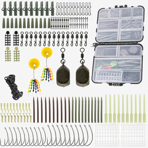 SF 217 Pezzi Kit di Accessori per la Pesca alla Carpa con Scatola Porta Attrezzi, include Guaina Anti-Groviglio, Viti per Esche, Perline Ferma-Amo, Girelle, Pesi
