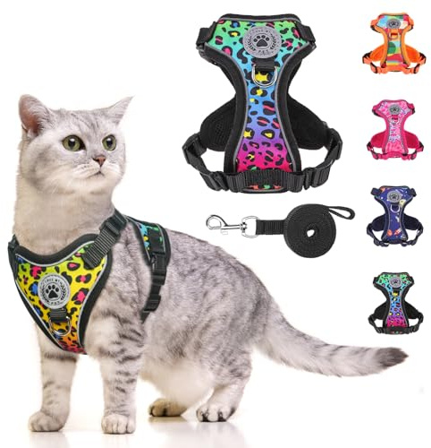BEAUTYZOO Escape Proof Cat Harness and Leash for Walking, Soft Adjustable Cute Vest for Small to Large Cats, Reflective Breathable Easy-Control Outdoor Jacket, Kitten Harness and Leash Set, Leopard, S