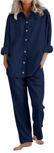 Completo Donna Estivo Lino Leggera Elegante Estivo Tute Da Ginnastica Taglie Forti Cotone E Lino Casual Camicia E Pantaloni Jogging Palestra Set Spiaggia Spiaggia Traspirante Curvy Set Due Pezzi