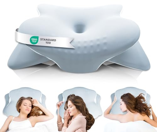Asbtos Memory Foam Pillow - Cervical Pillows for Neck and Shoulder Pain, Ergonomic Neck Support Pillow with Washable Cooling Ice Silk Cover for Side Back Stomach Sleepers, Blue