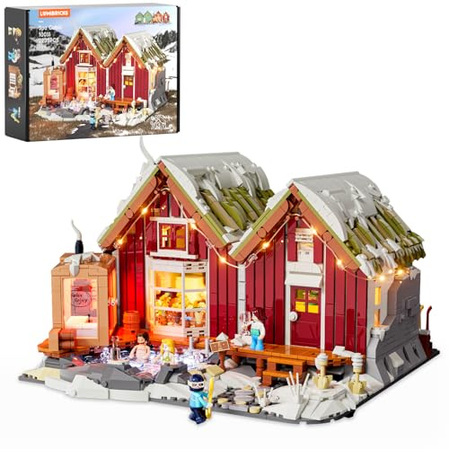 Lumibricks Island SPA-stuga med LED – 2235 st vinter nordiskt torvhus set med bastu och varm vår, splitbara radhus, uppslukande nordisk kultur, hemvisning