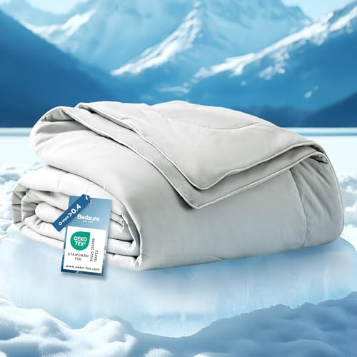 Bedsure Cooling Blanket Throw Size - Lightweight, Single, Grey, 130x150 cm | Ice Breathable, Cooling Blanket for Night Sweats and Hot Sleepers, Summer, Lightweight, Giftable
