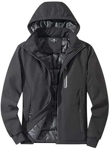 TONY BACKER Giacca Uomo Invernale Softshell Impermeabile Antivento con Cappuccio Staccabile, Giubbotto Cappotto Casual Trekking 3510 (IT, Testo, XL, Regular, Regular, NERO-02)