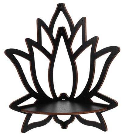 Hemobllo Estante Esquinero para Velas De Madera Diseño Hueco De Flor De Loto Negro, Estante De Pared Pequeño y Flotante, Decoración Rústica para Sala, Cocina, Oficina y Dormitorio