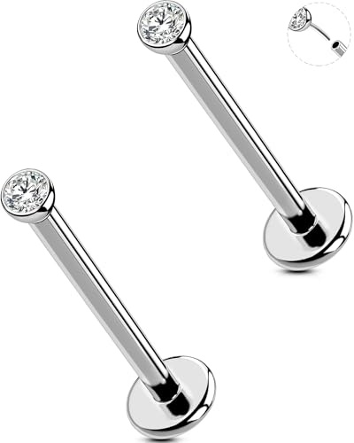 MS CUTE Nose Lobe Helix Stud β 16G 12mm Threadless Flat Back Earring with 2mm CZ, Stainless Steel Hypoallergenic Post β Balanced Sparkle with Extra Clearance for Comfortable Fit