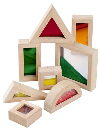 Eichhorn Blocchi da Costruzione con Finestra – 8 Pezzi Set di Elementi Colorati in Legno di faggio, con Sabbia, Sfere o Specchio, promuove sensorialità e capacità motorie, in Legno, Acrilico e ABS, a