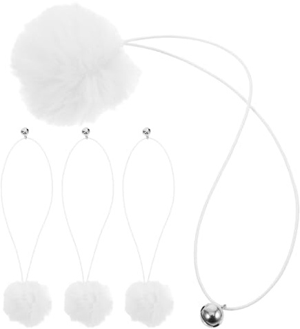 VILLFUL Lot de 4 Balles Suspendues pour Chat en Peluche Beige avec Clochette, Jouet Interactif Remplaçable pour Arbre à Chat et Poteau Griffoir, Placement Pratique
