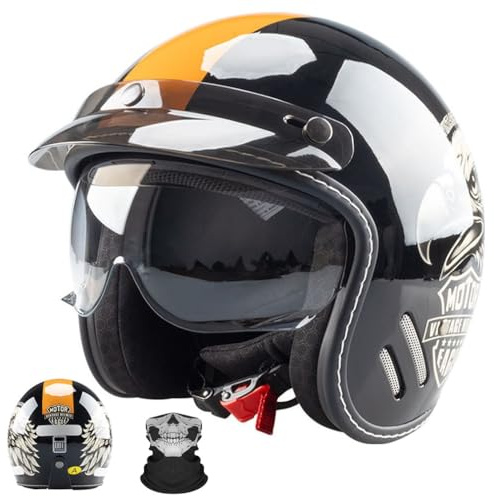 Motorcykel Halv Hjälm 3/4 Open Face Hjälm ECE Certifierad | Avtagbar Tvättbar Foder HD Utdragbara Linser Läder Edging Snabbsläppningsspänne För Vuxna Män Kvinnor M ~ 2XL 57-64cm