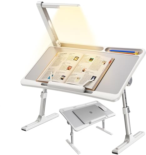NIFBANG Table de lit pour ordinateur portable - Avec lampe LED - Pliable - Réglable en hauteur - Compatible avec les ordinateurs portables de 17 - Pour canapé, petit déjeuner, livre