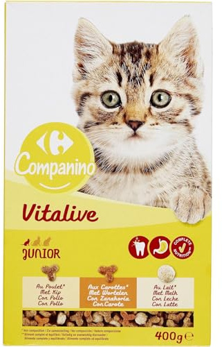 Croquettes complètes pour Chatons au Poulet, Carottes et Lait Carrefour - Boîte de 400g - Lot de 4