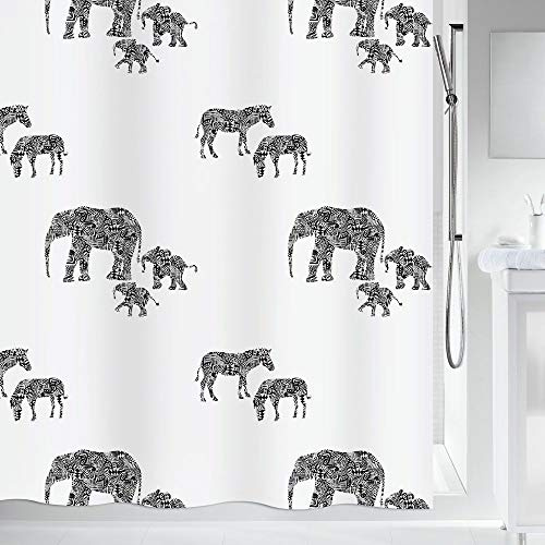 Spirella Anti-Schimmel Duschvorhang Serengeti Elefanten Anti-Bakteriell, waschbar, wasserdicht Polyester 180x200cm