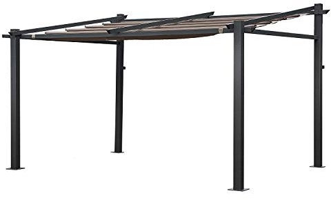 Pergola Murale FRÉJUS 3×4 m, Structure Aluminium Anthracite, Toile Polyester 180 g/m² Taupe, Toit Rétractable, Toile Déperlante