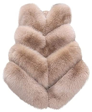 Skrsila Dampälsväst ärmlös pälsjacka elegant fuskpäls väst vinter varm fuskpäls jacka pälsrock pälsväst, Beige, S