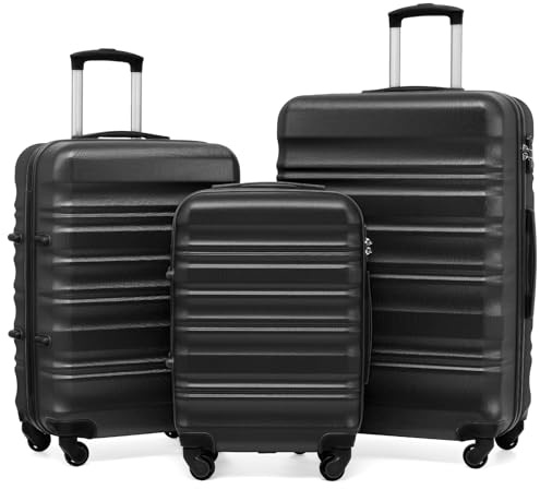 COOLIFE 3 Piece Hardshell Luggage Set, Suitcase Set with Smooth 4 Wheels