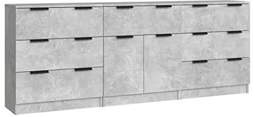 vidaXL Sideboard 3-TLG. Kommode Anrichte Schrank Beistellschrank Mehrzweckschrank Standschrank mit Schubladen Türen Betongrau Holzwerkstoff