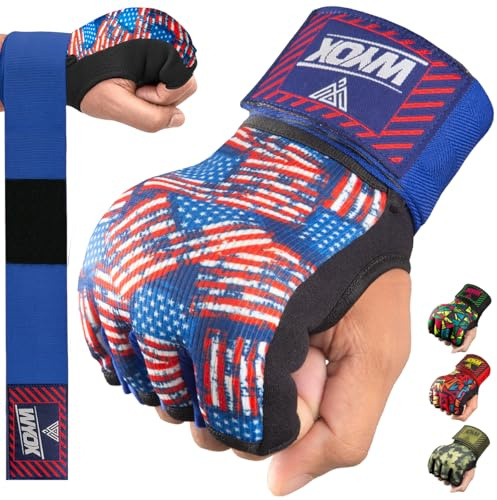WYOX Gel Boxing Hand Wraps Inner Gloves for Men & Women, 80cm Quick Wrist Straps, Padded Knuckle Protection for Muay Thai Kickboxing, Hand Wraps for Boxing & Martial Arts (US Patriot, L/XL)