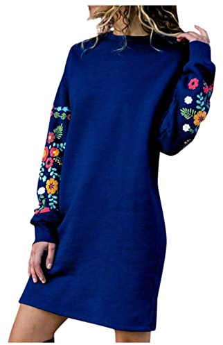 EMATOP - Abito-maglia da donna, maglione lungo invernale, pullover autunnale invernale, mini abito caldo, abito da sera, lunghezza al ginocchio, casual, moda, abito in felpa con ricami, maglione