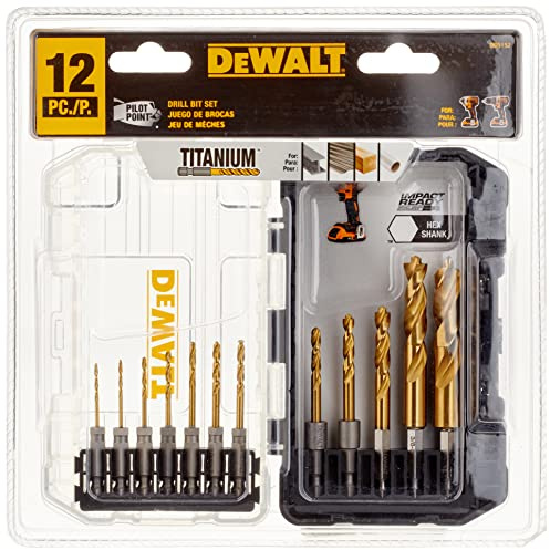 DEWALT Drill Bit Set, Titanium Impact Ready, Ideal for Metal, Wood, and Plastic, 12 Piece (DD5152)