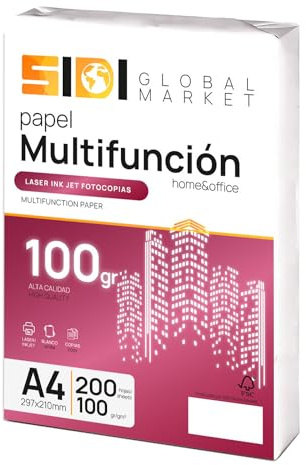 A4-papper, 100 g folio, A4-skrivarpapper, foliopaket för skola, arbete eller personligt bruk, A4-ark för kopiator och multifunktion, extra platt DIN A4-papper - SIDI (200 h, 100 gr)