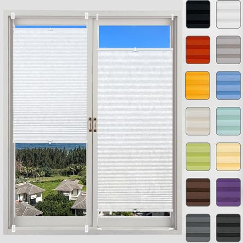 Plisseerollo Faltrollo Plissee ohne Bohren 20 x 225 cm, Plissee Ohne Bohren nach Maß, Plisseerollo Faltrollo Faltstores, Klemmfix Plissee Ohne Bohren, für Fenster & Tür, Weiß