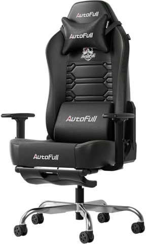 AutoFull C3 Gaming Stuhl Ergonomisch | Gaming Chair mit 2D-Armlehnen, Fußstütze, Kopfstütze & Lendenkissen | 150 kg Belastbarkeit | Bequemer Stoffbezug (Schwarz)