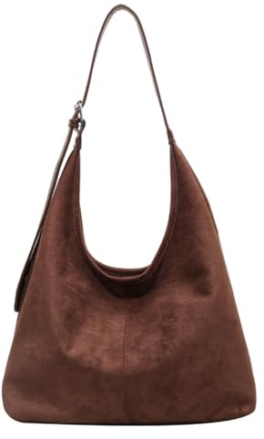 HiTotes Suede Bag Brown Suede Tote Bag Hobo Bag for Women Fall Purse Slouchy Shoulder Bag Large Slouch Bag Suede Purse Work Tote Handbag